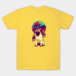 PUG Dog Retro Sunset Style T-Shirt